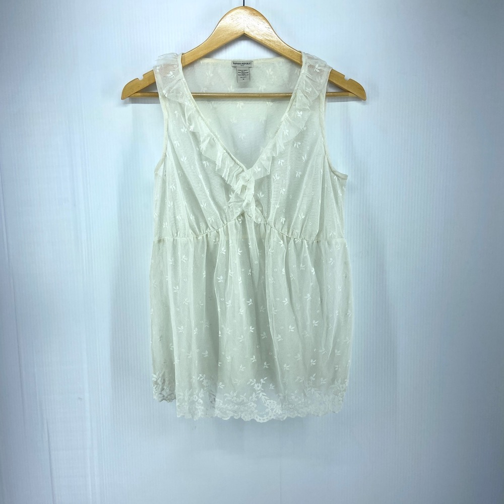 VTG Y2K Banana Republic Ivory Lace Sleeveless V Neck Babydoll Top Womens Medium